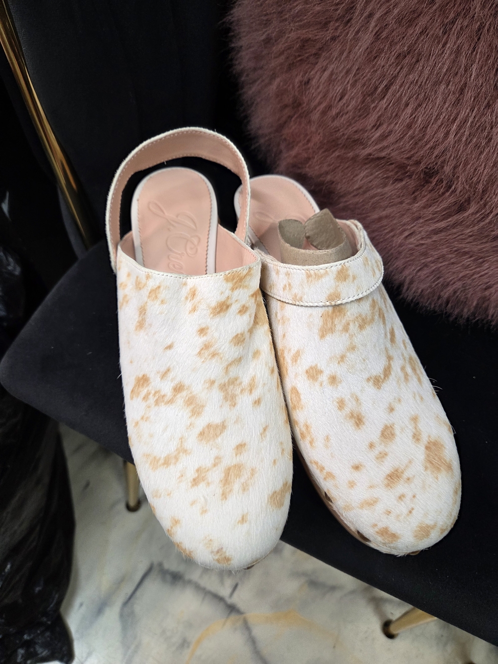 J. Crew Cream and Tan Cowhide Studded Wooden Clogs. - Picture 10 of 12
